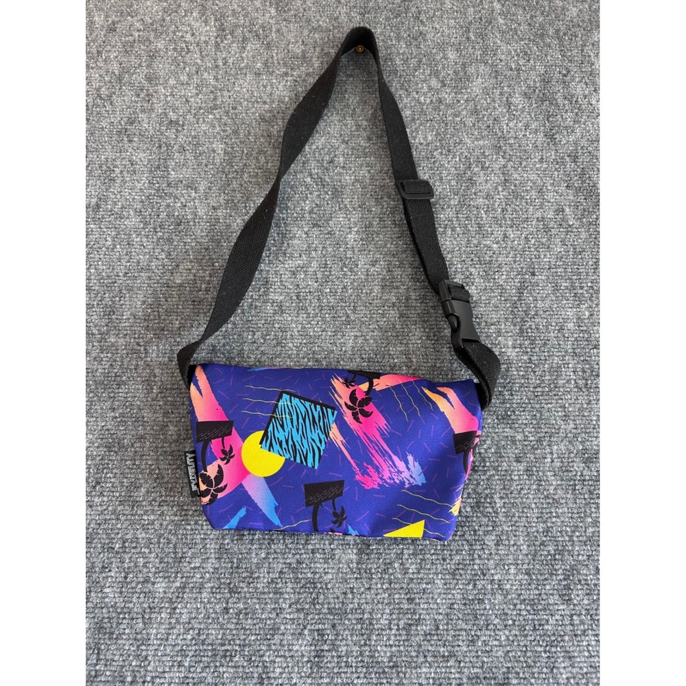 Fydelity Retro 80s Vaporwave Fanny Pack Neon Palm Tree Waist Bag Purple Multi